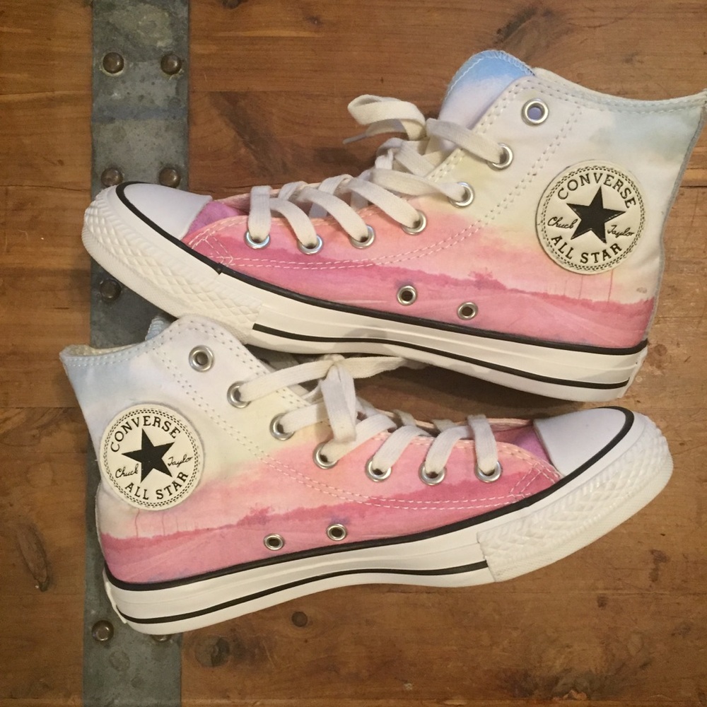 Pink & White sunset Chuck Taylors 7